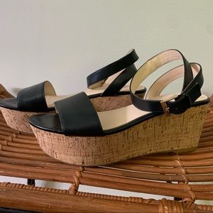 Nine West Black Leather and Cork Platform Sandals